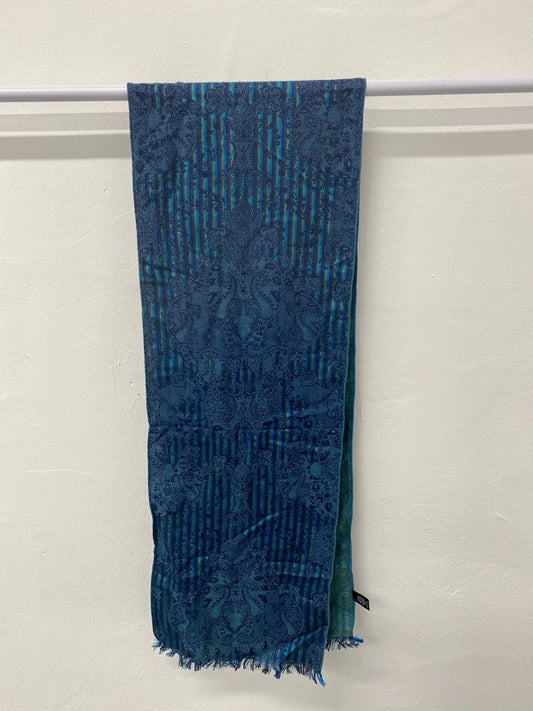 Ted Baker Fabulous Blue & Green Fleur De Lis Silk Cotton Blend Scarf JA002
