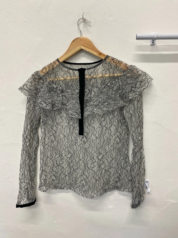 Fabulous Zara sheer lace party top UkM drill detail JB001