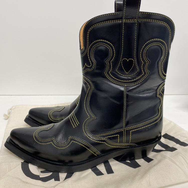 Fabulous Ganni RP £500 Brown Leather Mid Cowboy Boots Sz 40 UK7 CN001