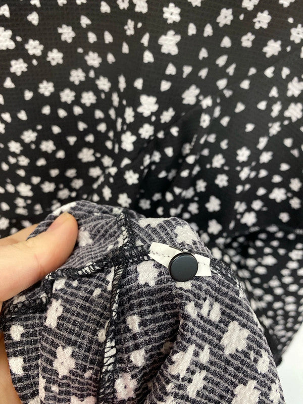 River Island Stylish Black & White Ditsy Floral Asymmetric Ruffle Mini Dress UK 8 KM004