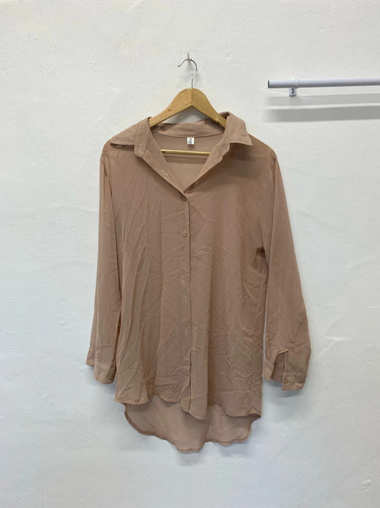 Fabulous Fashion apparel sheer longline nude shirt Uk12/14 loose fit GJ001