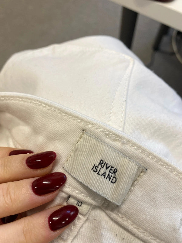 Lovely river island white ripped raw hem skinny jeans UK 10 CJ001