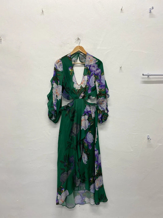 Fabulous Forest green floral dress Uk10 floaty boho romantic LP003