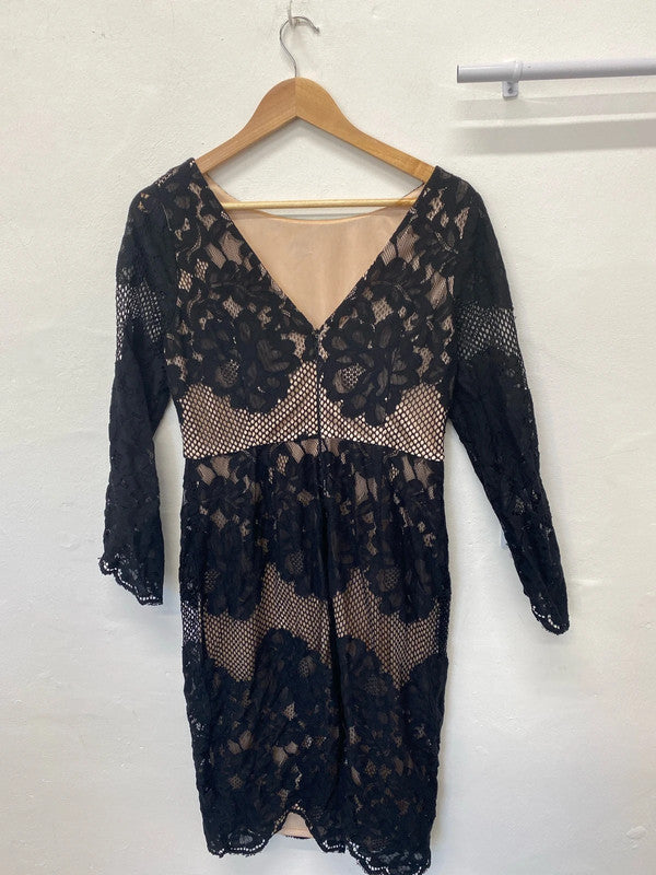 Fabulous Coast Overlay occasion dress Uk14 black & nude MW001