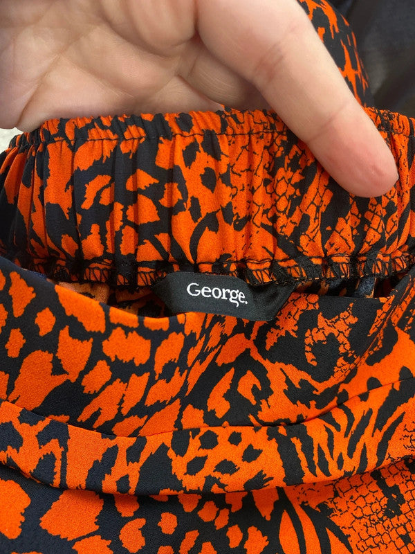 George Gorgeous Orange & Black Animal Print Maxi Skirt UK 16 AT001