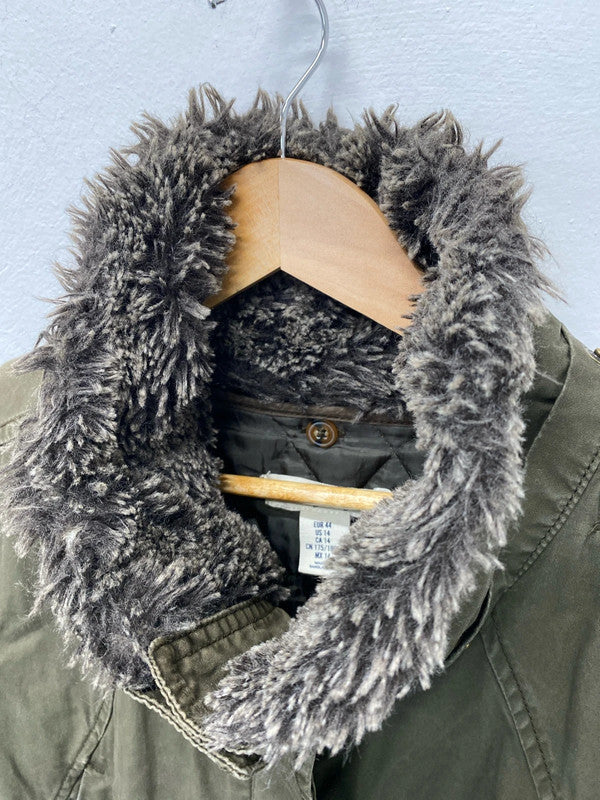 Fabulous H&M cotton parka removable lining Uk16 khaki Utility KM003