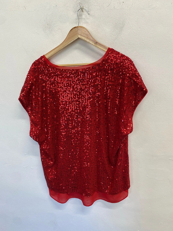 Lovely next red sequin top UK 20 KN002