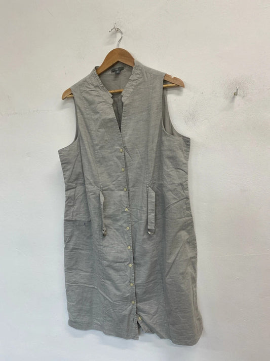 Lovely gap grey sleeveless button belt midi dress UK 18 KM003