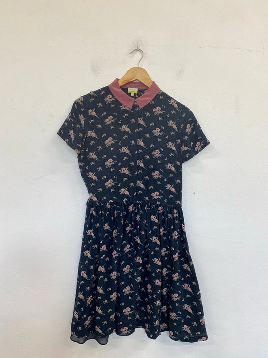 Hobbs Stylish Navy Floral Pattern A-line Shirt Dress UK 10 WLH01