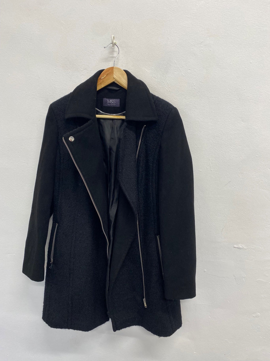 Fabulous Marks & Spencers Aviator jacket Uk 8 Black wool blend KC528
