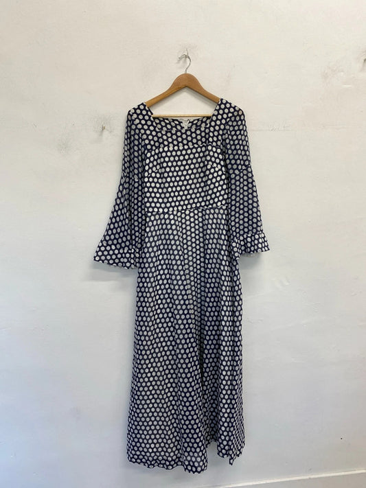 Fabulous Berkertex spotty navy Midaxi dress vintage Uk10/12 Cottagecore JM007