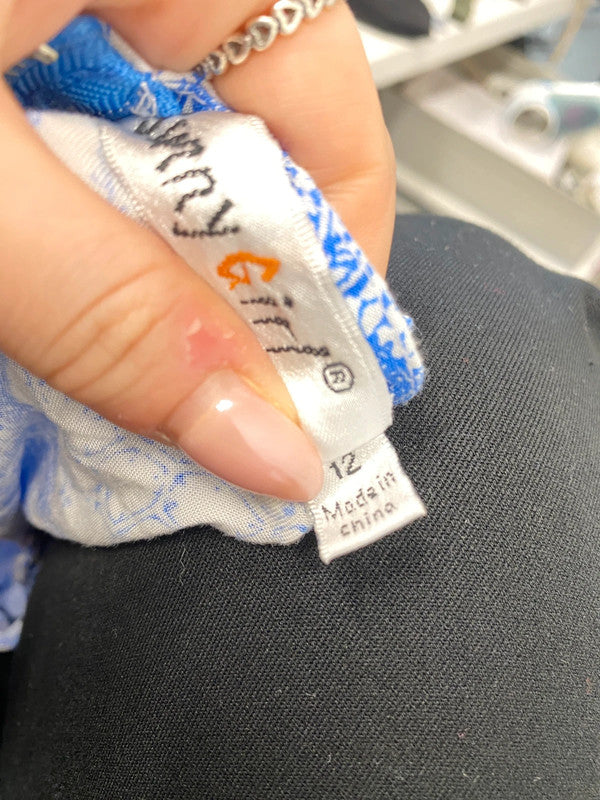 Lovely sunny girl mini blue white pattern dress UK 12 MS002