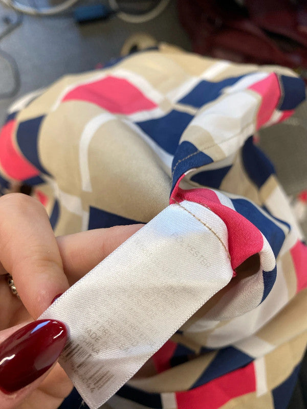 Lovely mix squared beige pattern pussy bow top UK 10 AG005