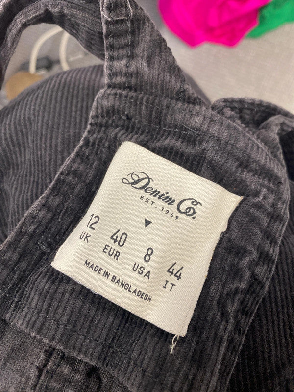 Fabulous Black charoacl cord pinafore Mini dress Primark Uk12 MA003