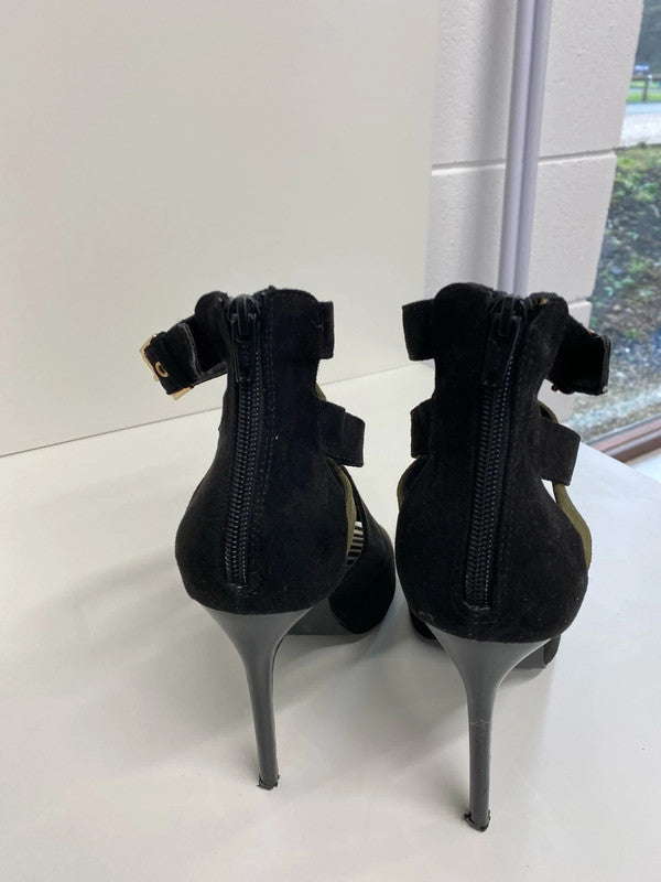 Fabulous River Island stilletto black peep toe boot UK6 KM004