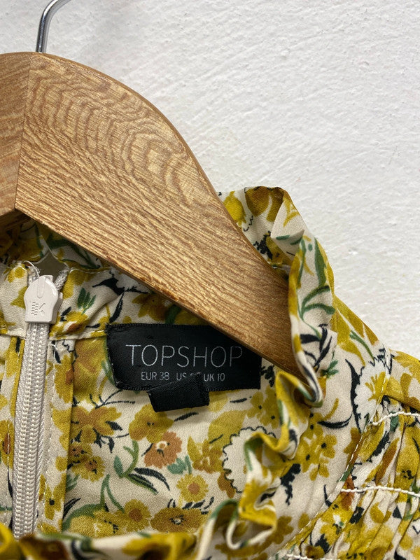 Topshop Boho Yellow Floral Pattern High Neck Blouse UK 10 JM007
