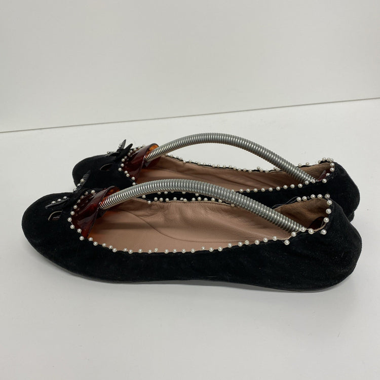 Marc Jacobs Leather Velvet Pearl Embellished Soft Ballet Pumps Uk8 EUR 41 CN001