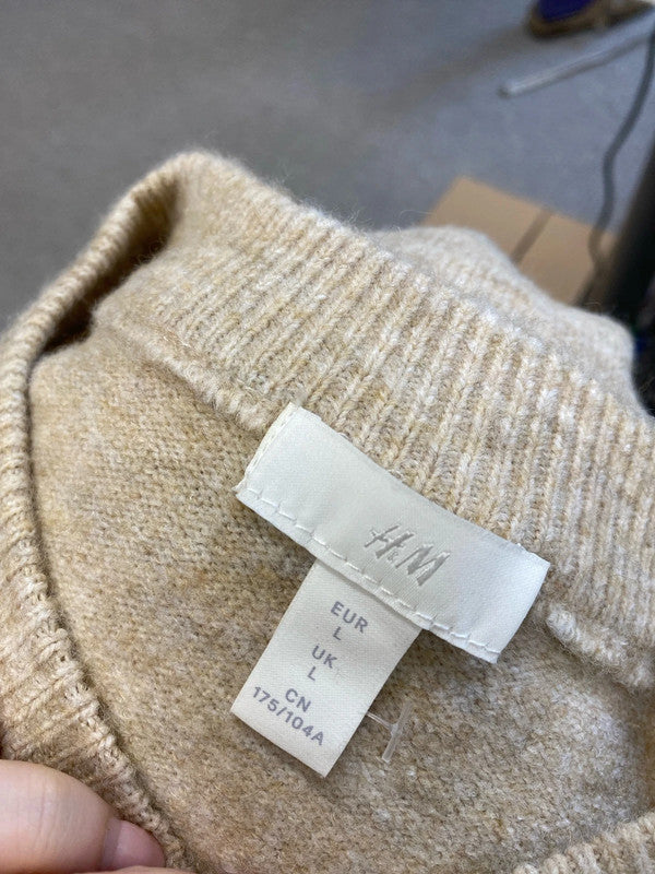 Gorgeous beige white colour block knit jumper UK L KM003