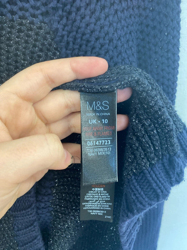 M&S Fabulous Navy Sparkle Knit Jumper UK 10 GK002