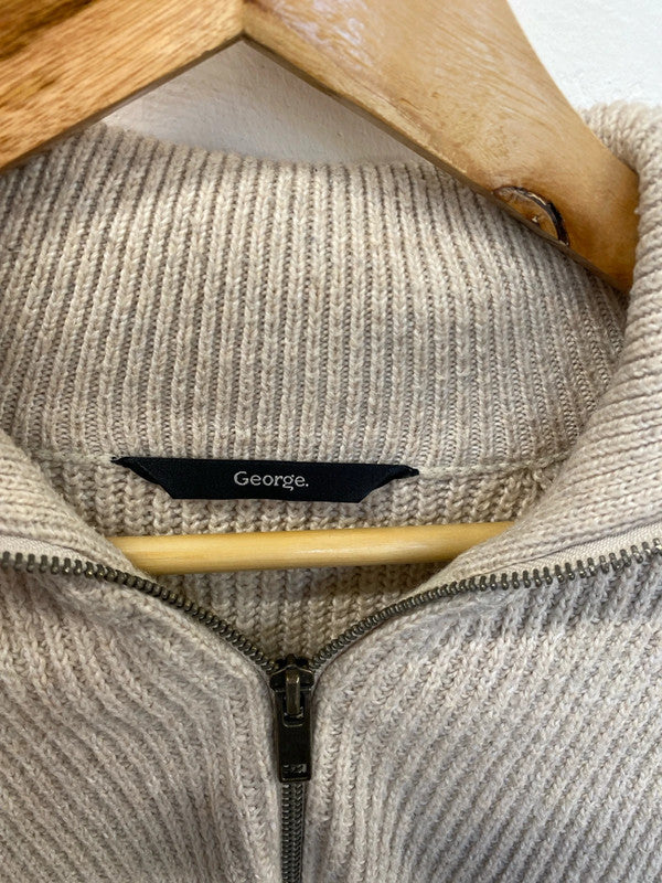 Classic 1/4 zip stone beige ribbed jumper XL LD003