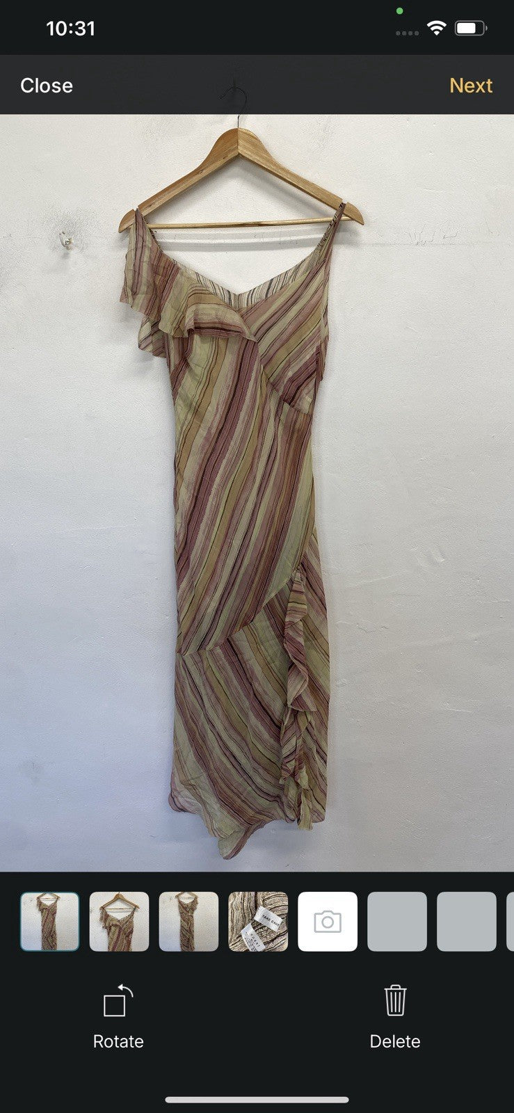 Lovely Coast Silk Frill Striped Pastel Midi Dress UK 12-14 KM005