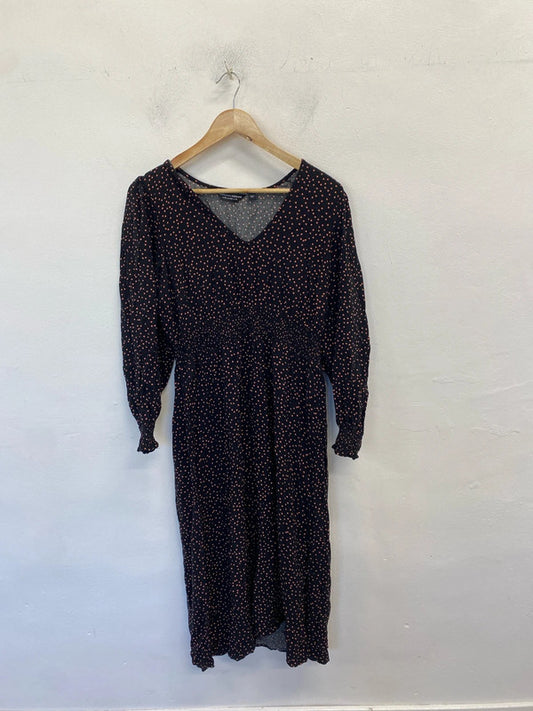 Lovely Dorothy Perkins black pink spotted midi smock dress UK 14 LN001