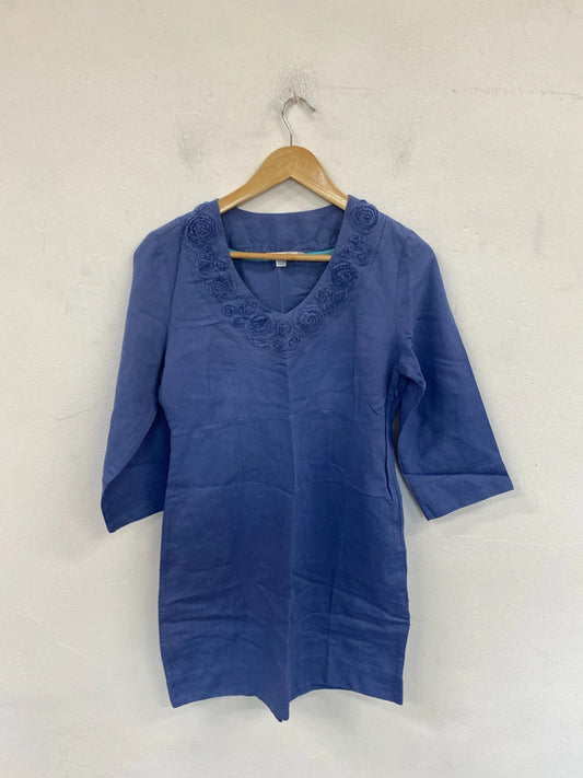 Boden Stylish Blue Abstract Floral Detail Tunic Dress UK 8 MM005