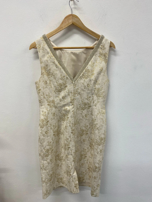 Monsoon Fabulous Gold Jacquard Statement Collar Sheath Dress UK 14 AW002