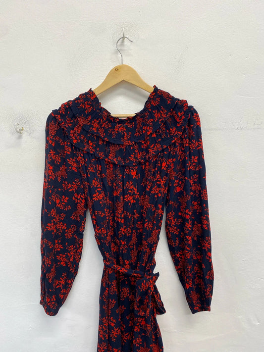 Stunning m&s navy red patterned long smock dress UK 8 long CN001