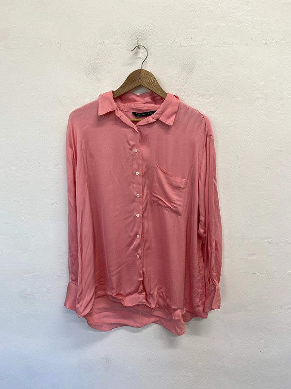 Lovely Zara satin oversized pink shirt UK L LB004