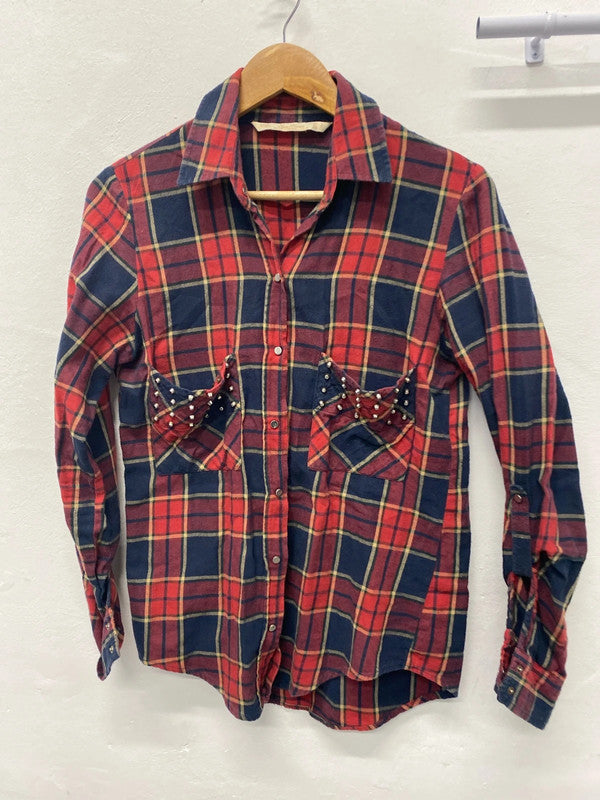 Fabulous Western tartan vibe shirt studded UkM pure cotton Zara JB001