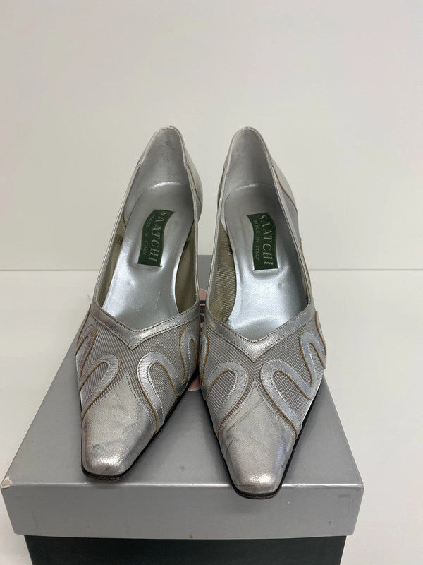 Saatchi Glamorous Silver Iridescent Mesh Heels UK 6 KM005