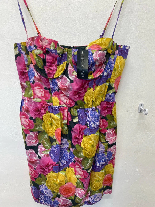 Fabulous Summer fruits florals Topshop mini dress Uk14 New LG006