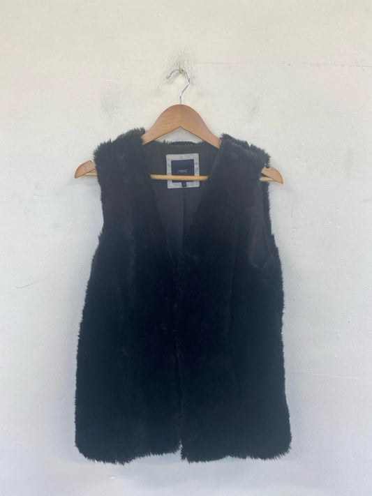 Next Fabulous Black Faux Fur Gilet UK 14 AO001