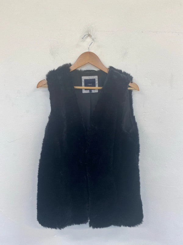 Next Fabulous Black Faux Fur Gilet UK 14 AO001