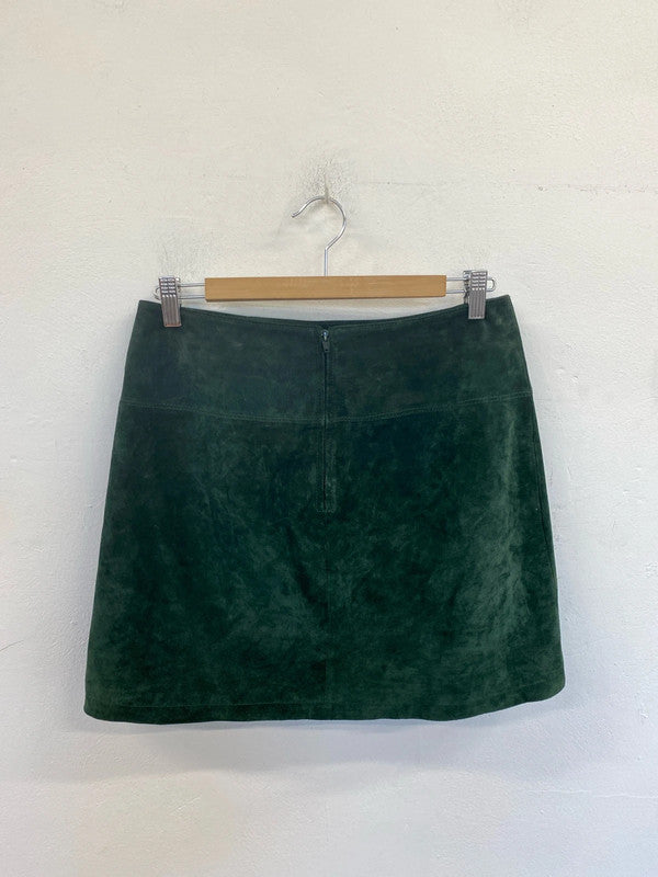 Oasis Gorgeous Forest Green Suede Mini Skirt UK 10 JM005