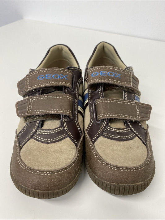 Geox Boys Trainer Brown & Blue Leather Size 13/32,  RRP £52.50 GA001