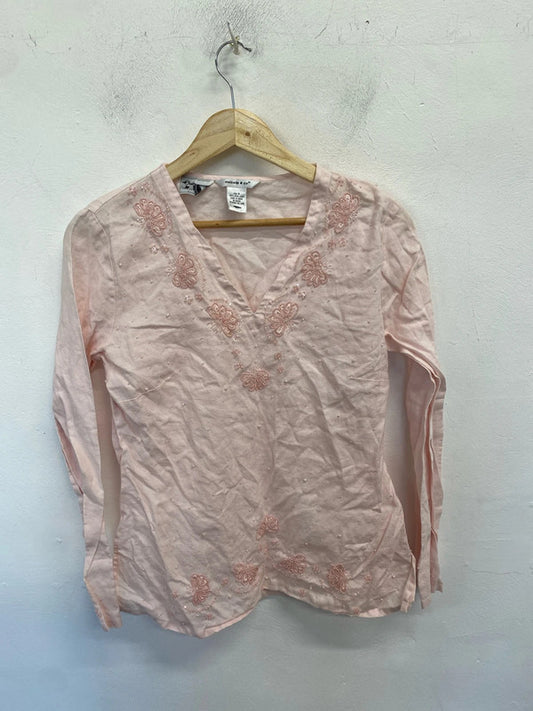 Gorgeous Malcolm & Co pink pearl embellished blouse UK M MM005