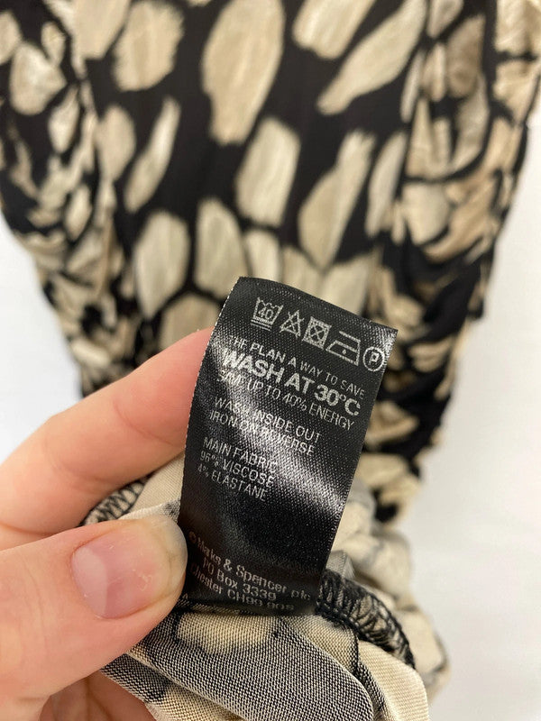 M&S Elegant Black & Beige Ruched Midi Dress UK 12 KM005