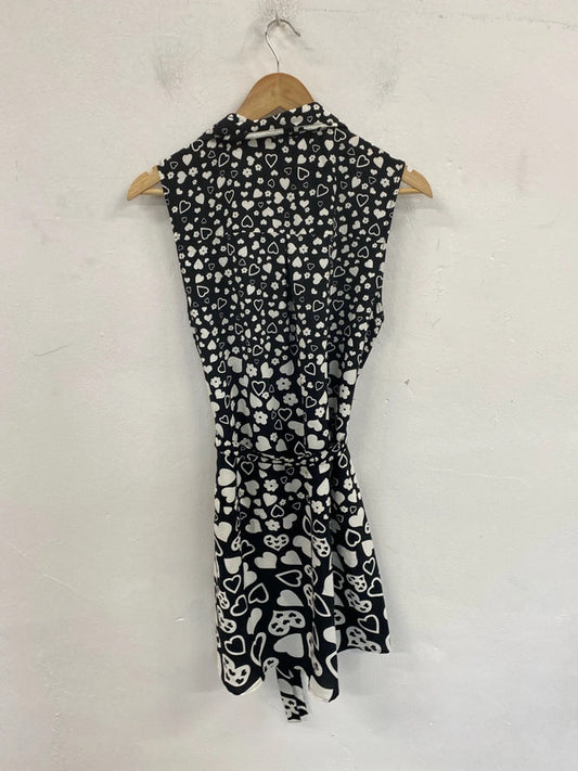 Redherring Fabulous Black & White Hearts A-line Mini Dress UK 14 FR001