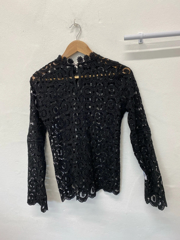 Fabulous High Neck broderie black overtop Uk12 boho vibes MB001