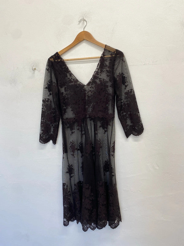 Stunning brown lace sheer sexy dress midi no brand UK L LW005