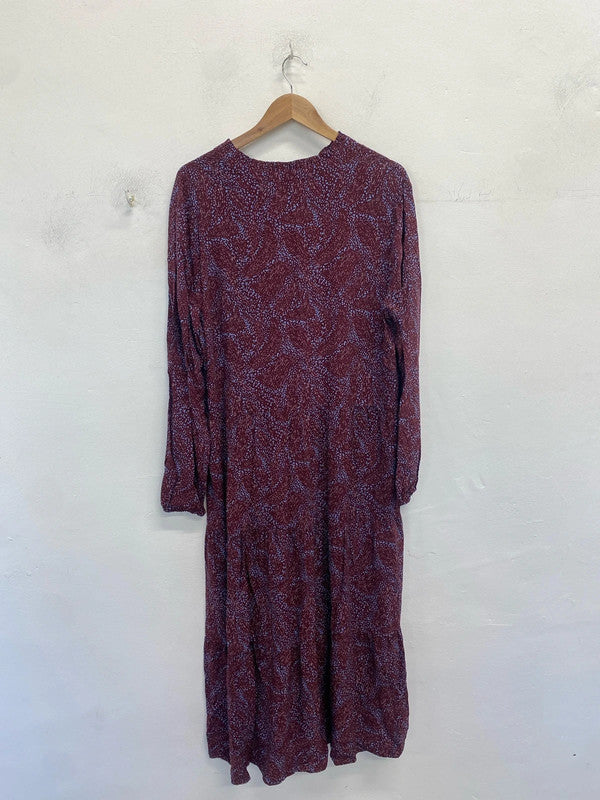 Lovely saint tropez burgundy parttern maxi smock dress UK XL EG002