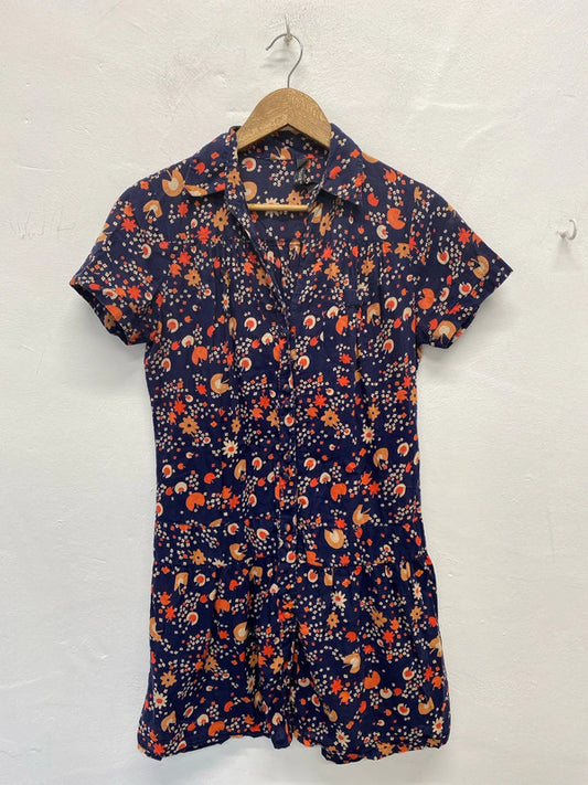 Topshop Fabulous Navy Botanical Pattern Shirt Dress UK 12 JM007