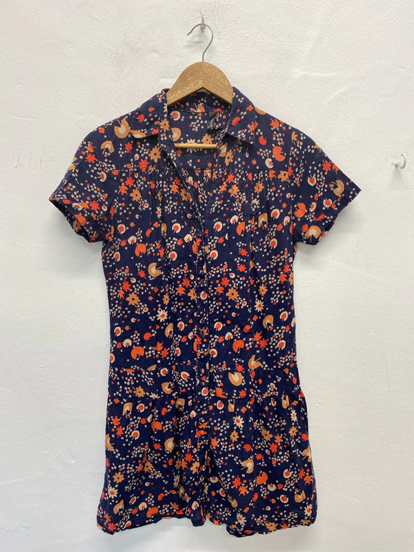 Topshop Fabulous Navy Botanical Pattern Shirt Dress UK 12 JM007