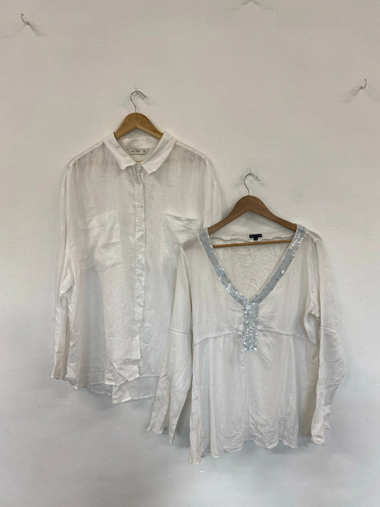 Fabulous Casual Vibes White Semi Sheer Tops Duo UK20 #211 LK006