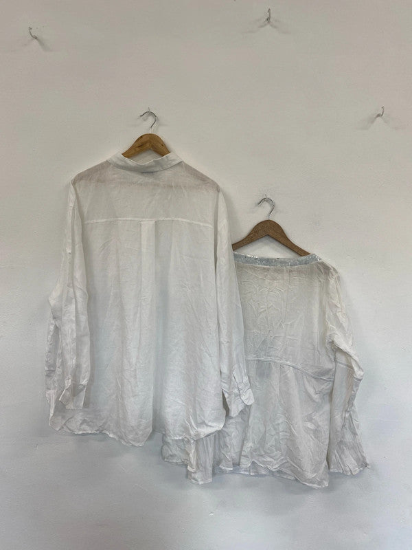 Fabulous Casual Vibes White Semi Sheer Tops Duo UK20 #211 LK006