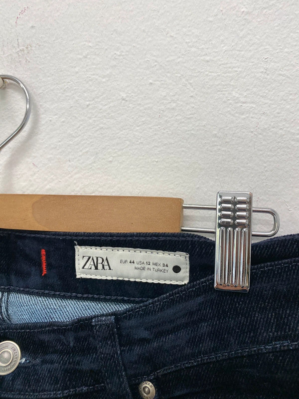 Fabulous Velvet straight wide leg navy trousers Zara Uk16 BS001