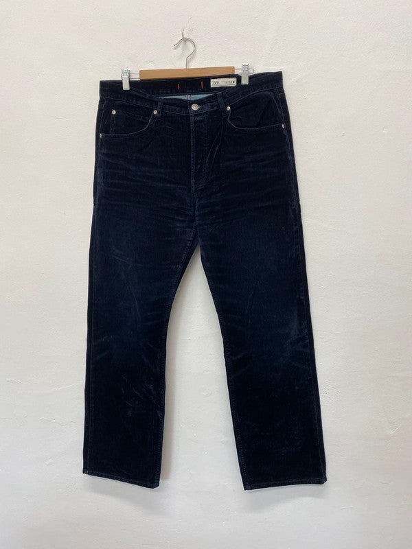 Fabulous Velvet straight wide leg navy trousers Zara Uk16 BS001