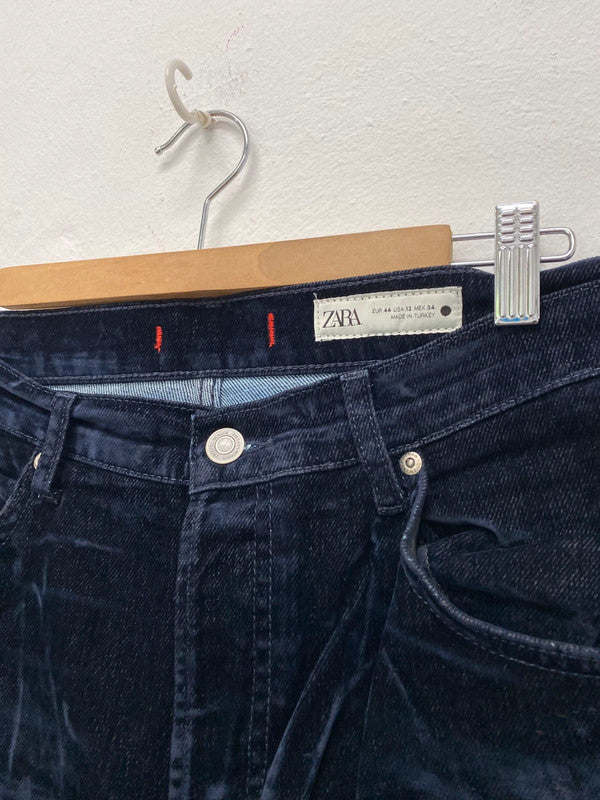 Fabulous Velvet straight wide leg navy trousers Zara Uk16 BS001